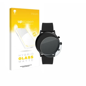 Vorderseite einer Produktverpackung mit dem Markenlogo upscreen. Daneben ist das Gerät Fossil The Carlyle HR (5.Gen) mit dem z