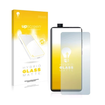 Vorderseite einer Produktverpackung mit dem Markenlogo upscreen. Daneben ist das Gerät Xiaomi Mi 9T Pro mit dem zugehörigen Di