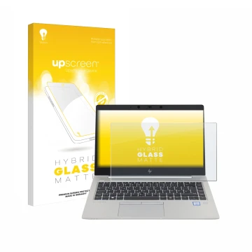 Vorderseite einer Produktverpackung mit dem Markenlogo upscreen. Daneben ist das Gerät HP EliteBook 840 G5 Non-Touch mit dem z