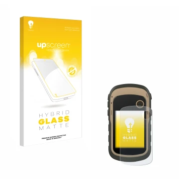 Vorderseite einer Produktverpackung mit dem Markenlogo upscreen. Daneben ist das Gerät Garmin eTrex 32x mit dem zugehörigen Di