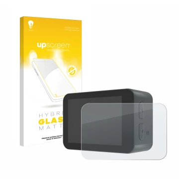 Vorderseite einer Produktverpackung mit dem Markenlogo upscreen. Daneben ist das Gerät Akaso V50X mit dem zugehörigen Displays