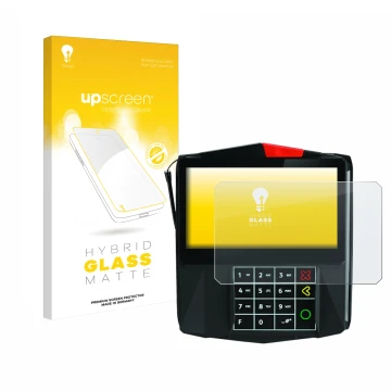 Vorderseite einer Produktverpackung mit dem Markenlogo upscreen. Daneben ist das Gerät ingenico Lane/7000 mit dem zugehörigen 