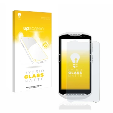 Vorderseite einer Produktverpackung mit dem Markenlogo upscreen. Daneben ist das Gerät Zebra TC57 mit dem zugehörigen Displays