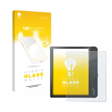 Vorderseite einer Produktverpackung mit dem Markenlogo upscreen. Daneben ist das Gerät Tolino Epos 2 mit dem zugehörigen Displ