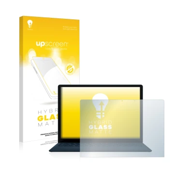 Vorderseite einer Produktverpackung mit dem Markenlogo upscreen. Daneben ist das Gerät Microsoft Surface Laptop 3 13.5