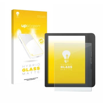 Vorderseite einer Produktverpackung mit dem Markenlogo upscreen. Daneben ist das Gerät Tolino Vision 5 mit dem zugehörigen Dis