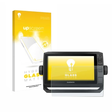 Vorderseite einer Produktverpackung mit dem Markenlogo upscreen. Daneben ist das Gerät Garmin ECHOMAP UHD 92sv mit dem zugehör