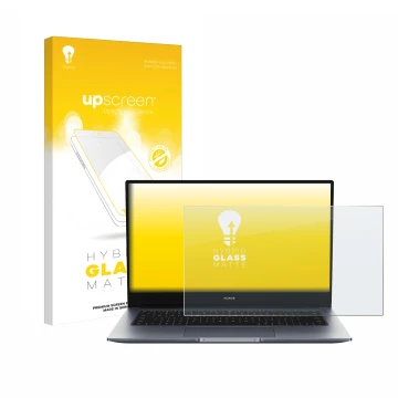 Vorderseite einer Produktverpackung mit dem Markenlogo upscreen. Daneben ist das Gerät Honor MagicBook 14