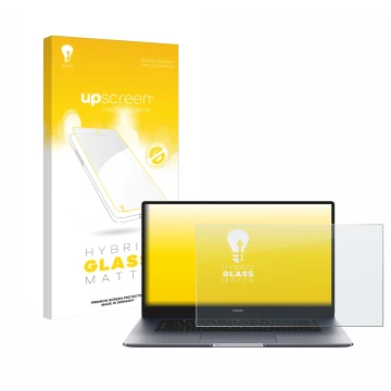 Vorderseite einer Produktverpackung mit dem Markenlogo upscreen. Daneben ist das Gerät Honor MagicBook 15