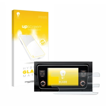 Vorderseite einer Produktverpackung mit dem Markenlogo upscreen. Daneben ist das Gerät Nissan Leaf E Plus Infotainment System 