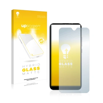 Vorderseite einer Produktverpackung mit dem Markenlogo upscreen. Daneben ist das Gerät Gigaset GS110 mit dem zugehörigen Displ