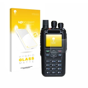 Vorderseite einer Produktverpackung mit dem Markenlogo upscreen. Daneben ist das Gerät AnyTone AT-D878UV Plus mit dem zugehöri