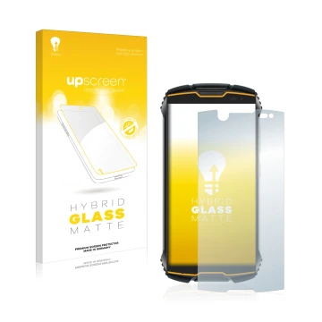 Vorderseite einer Produktverpackung mit dem Markenlogo upscreen. Daneben ist das Gerät Cubot King Kong Mini mit dem zugehörige