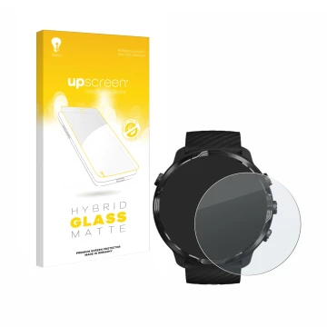 Vorderseite einer Produktverpackung mit dem Markenlogo upscreen. Daneben ist das Gerät Suunto 7 mit dem zugehörigen Displaysch