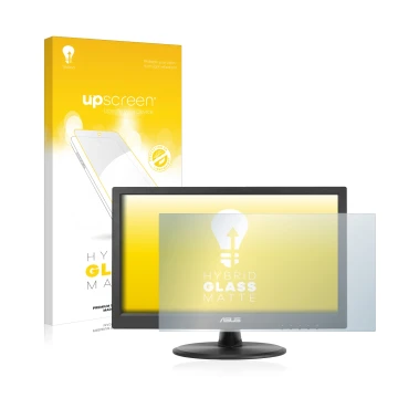 Vorderseite einer Produktverpackung mit dem Markenlogo upscreen. Daneben ist das Gerät ASUS VT168HR mit dem zugehörigen Displa