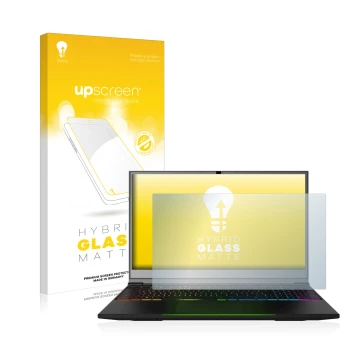 Vorderseite einer Produktverpackung mit dem Markenlogo upscreen. Daneben ist das Gerät Schenker XMG Neo 15