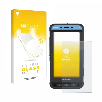 Vorderseite einer Produktverpackung mit dem Markenlogo upscreen. Daneben ist das Gerät Ecom Smart-Ex 02 DZ1 mit dem zugehörige