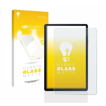 Vorderseite einer Produktverpackung mit dem Markenlogo upscreen. Daneben ist das Gerät Samsung Galaxy Tab S6 Lite WiFi 2020 mi
