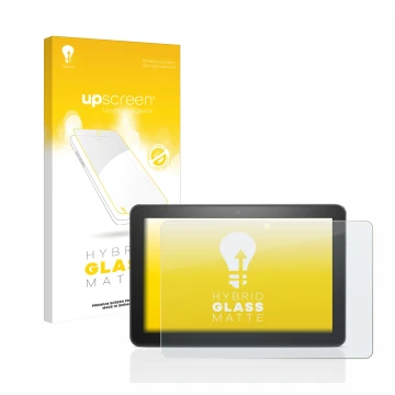 Vorderseite einer Produktverpackung mit dem Markenlogo upscreen. Daneben ist das Gerät Amazon Fire HD 8 2020 (10. Gen.) mit de