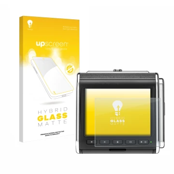 Vorderseite einer Produktverpackung mit dem Markenlogo upscreen. Daneben ist das Gerät Hasselblad CFV II-2 50C 907X mit dem zu