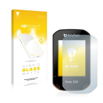 Vorderseite einer Produktverpackung mit dem Markenlogo upscreen. Daneben ist das Gerät Bryton Rider 320 mit dem zugehörigen Di