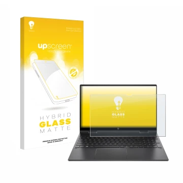 Vorderseite einer Produktverpackung mit dem Markenlogo upscreen. Daneben ist das Gerät HP Envy x360 (15-eX) (358 mm x 230 mm) 