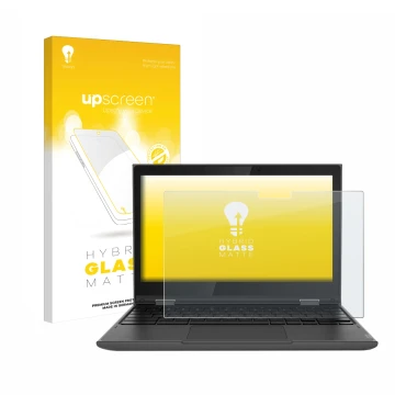 Vorderseite einer Produktverpackung mit dem Markenlogo upscreen. Daneben ist das Gerät Lenovo 300e (2. Gen.) mit dem zugehörig