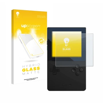 Vorderseite einer Produktverpackung mit dem Markenlogo upscreen. Daneben ist das Gerät Analogue Pocket mit dem zugehörigen Dis