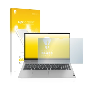 Vorderseite einer Produktverpackung mit dem Markenlogo upscreen. Daneben ist das Gerät Lenovo IdeaPad Flex 5 15