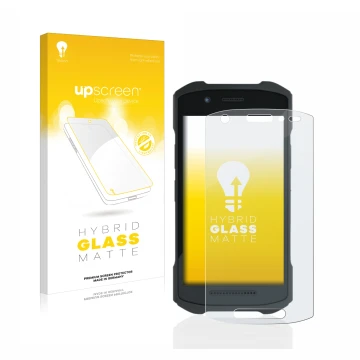 Vorderseite einer Produktverpackung mit dem Markenlogo upscreen. Daneben ist das Gerät Zebra TC21 mit dem zugehörigen Displays