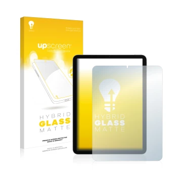 Vorderseite einer Produktverpackung mit dem Markenlogo upscreen. Daneben ist das Gerät Apple iPad Air 4 2020 (4. Gen.) mit dem