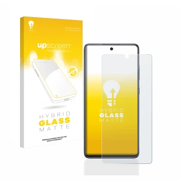 Vorderseite einer Produktverpackung mit dem Markenlogo upscreen. Daneben ist das Gerät Samsung Galaxy S20 FE 5G mit dem zugehö