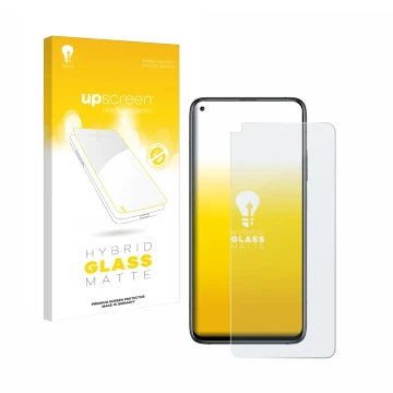 Vorderseite einer Produktverpackung mit dem Markenlogo upscreen. Daneben ist das Gerät Xiaomi Mi 10T Pro 5G mit dem zugehörige