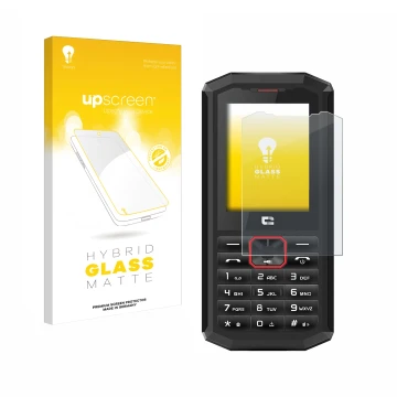 Vorderseite einer Produktverpackung mit dem Markenlogo upscreen. Daneben ist das Gerät Crosscall Spider X5 mit dem zugehörigen