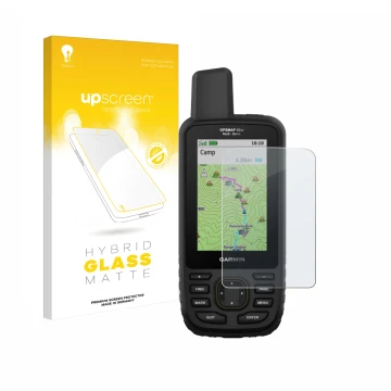 Vorderseite einer Produktverpackung mit dem Markenlogo upscreen. Daneben ist das Gerät Garmin GPSMAP 66sr mit dem zugehörigen 