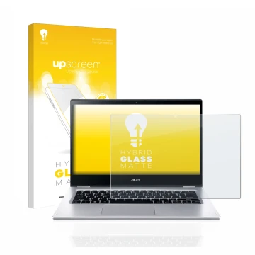 Vorderseite einer Produktverpackung mit dem Markenlogo upscreen. Daneben ist das Gerät Acer Spin 3 SP314-54N mit dem zugehörig