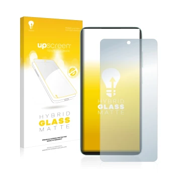 Vorderseite einer Produktverpackung mit dem Markenlogo upscreen. Daneben ist das Gerät Samsung Galaxy A52 mit dem zugehörigen 