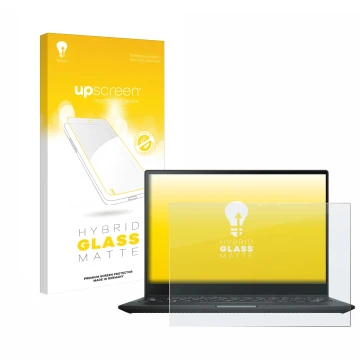 Vorderseite einer Produktverpackung mit dem Markenlogo upscreen. Daneben ist das Gerät ASUS Rog Flow X13 2022 mit dem zugehöri