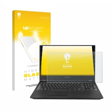 Vorderseite einer Produktverpackung mit dem Markenlogo upscreen. Daneben ist das Gerät Lenovo Legion 5Pi 15 mit dem zugehörige