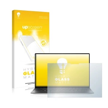 Vorderseite einer Produktverpackung mit dem Markenlogo upscreen. Daneben ist das Gerät Dell XPS 13 9310 Touch mit dem zugehöri