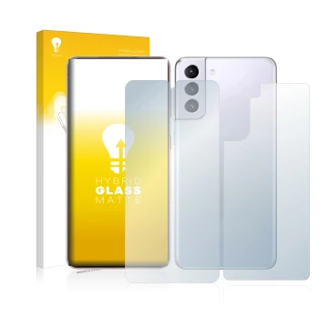 Vorderseite einer Produktverpackung mit dem Markenlogo upscreen. Daneben ist das Gerät Samsung Galaxy S21 5G (Display+Rückseit