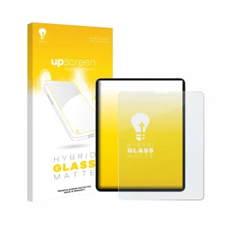 Vorderseite einer Produktverpackung mit dem Markenlogo upscreen. Daneben ist das Gerät Apple iPad Pro 12.9