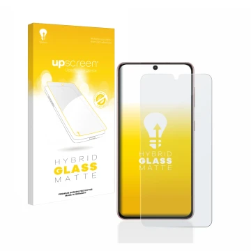 Vorderseite einer Produktverpackung mit dem Markenlogo upscreen. Daneben ist das Gerät Samsung Galaxy S21 mit dem zugehörigen 