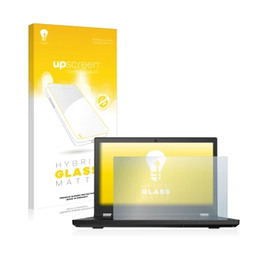 Vorderseite einer Produktverpackung mit dem Markenlogo upscreen. Daneben ist das Gerät Lenovo ThinkPad P15 mit dem zugehörigen