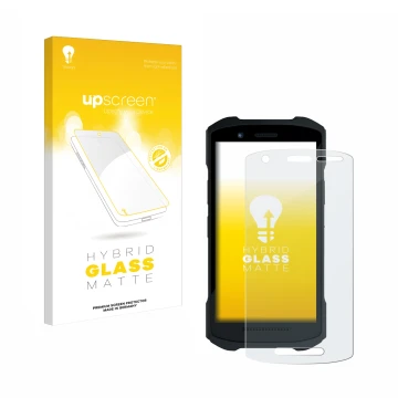 Vorderseite einer Produktverpackung mit dem Markenlogo upscreen. Daneben ist das Gerät Zebra TC26 mit dem zugehörigen Displays