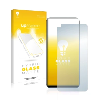 Vorderseite einer Produktverpackung mit dem Markenlogo upscreen. Daneben ist das Gerät realme 8 mit dem zugehörigen Displaysch