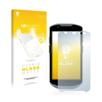 Vorderseite einer Produktverpackung mit dem Markenlogo upscreen. Daneben ist das Gerät Zebra TC52x mit dem zugehörigen Display