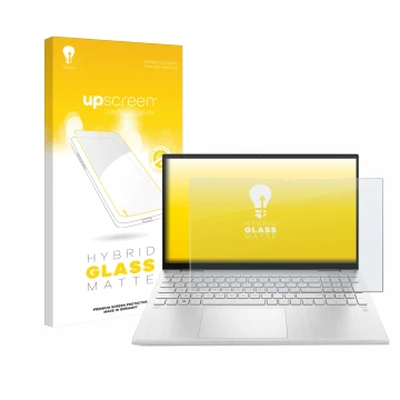 Vorderseite einer Produktverpackung mit dem Markenlogo upscreen. Daneben ist das Gerät HP Pavilion x360 (15-erX) mit dem zugeh