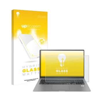 Vorderseite einer Produktverpackung mit dem Markenlogo upscreen. Daneben ist das Gerät LG gram 17'' 2021 mit dem zugehörigen D