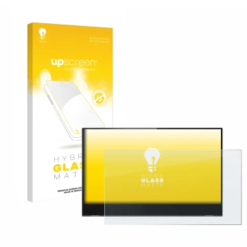 Vorderseite einer Produktverpackung mit dem Markenlogo upscreen. Daneben ist das Gerät Lenovo ThinkVision M14t mit dem zugehör